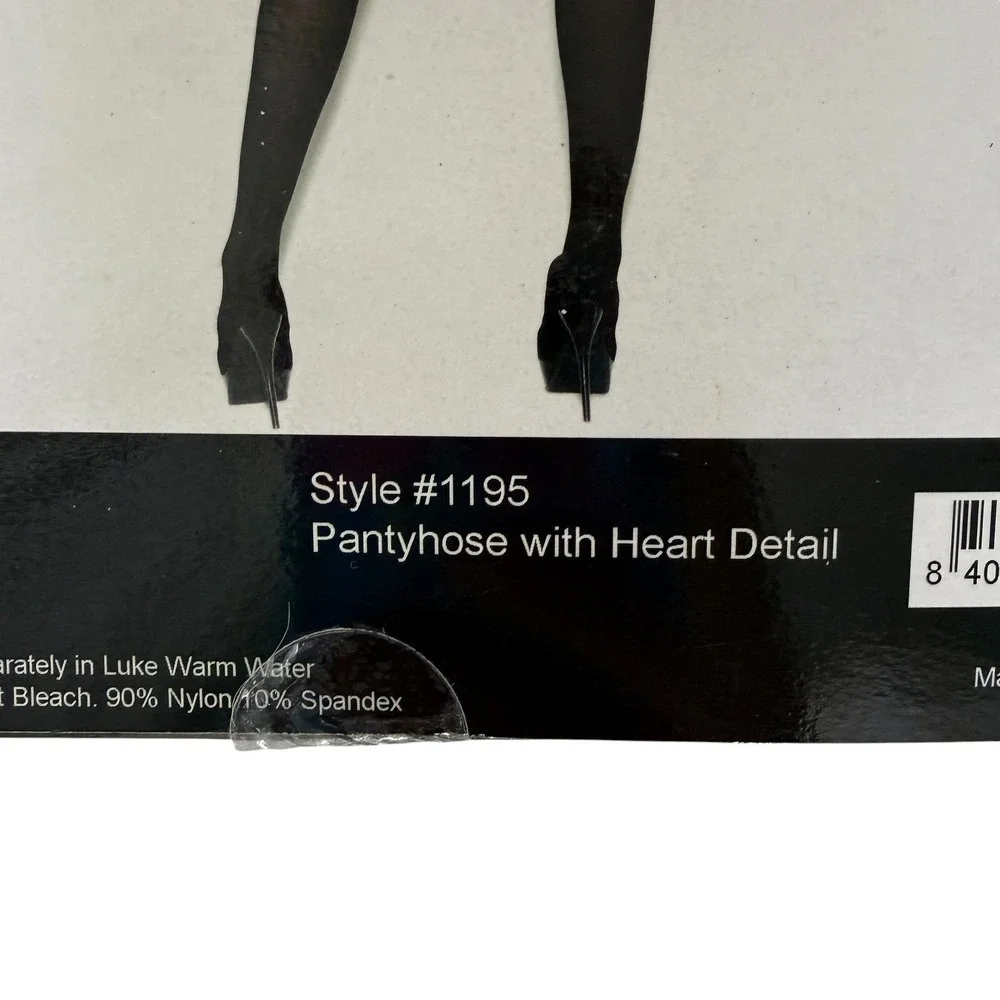Elegant Moments Black Heart Detail Pantyhose One Size Fishnet Alt Edgy Clubwear‎